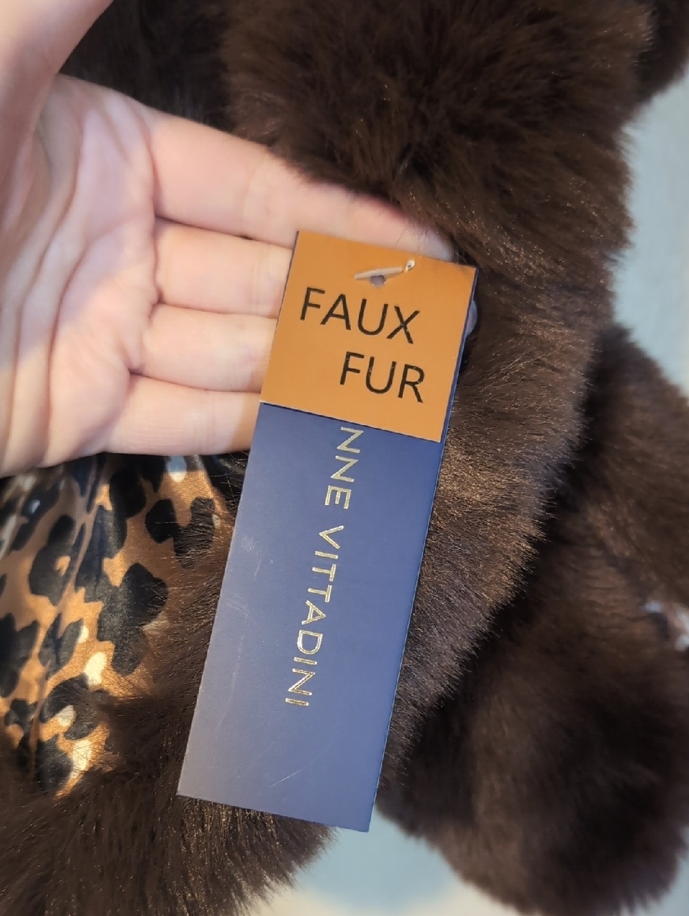 Adrienne Vittadini Brown Faux Fur Scarf - Picture 2 of 5